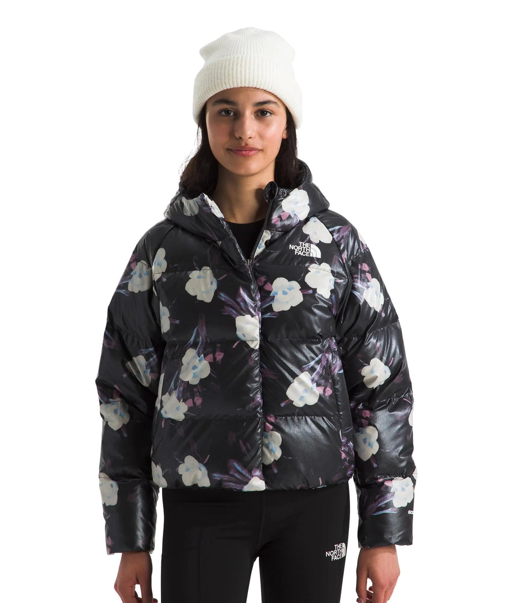 THE NORTH FACE Girls North Down Hooded Jacket TNF Black Winter Flowers Print/Foil X-Small