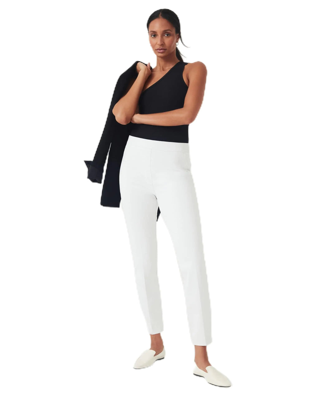 SPANX Womens On-The-Go Ankle Slim Straight Pants Classic White S