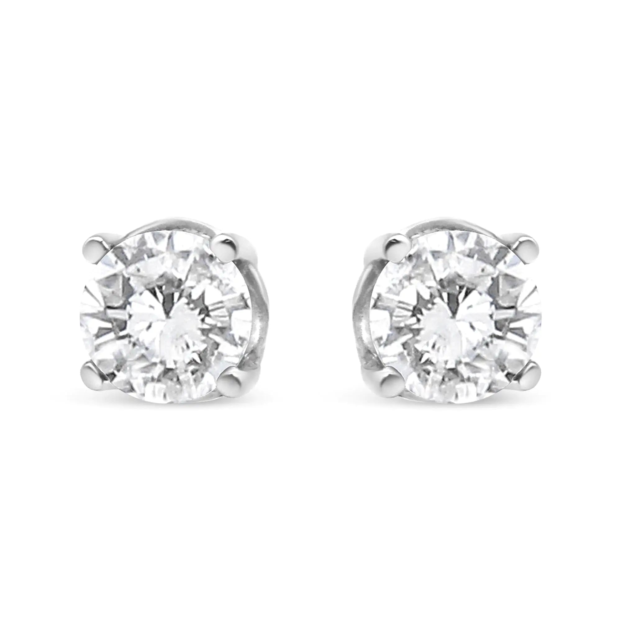 14K White Gold 3/4 Cttw Lab Grown Diamond 4-Prong Classic Stud Earrings (F-G Color, VS2-SI1 Clarity)
