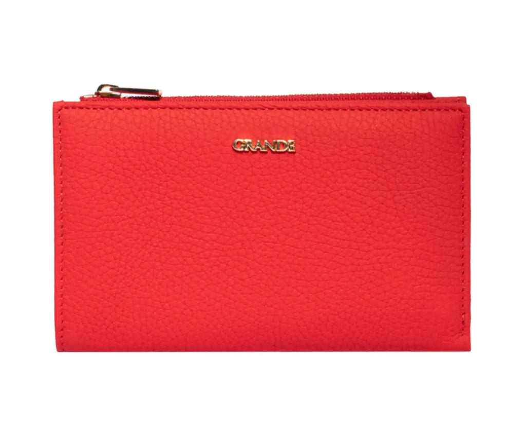 grande 2804 Genuine Leather Medium Bifold Wallet For Women Minimalist Wallet Ladies Zippered Mini Purse Small Card Holder (Red)