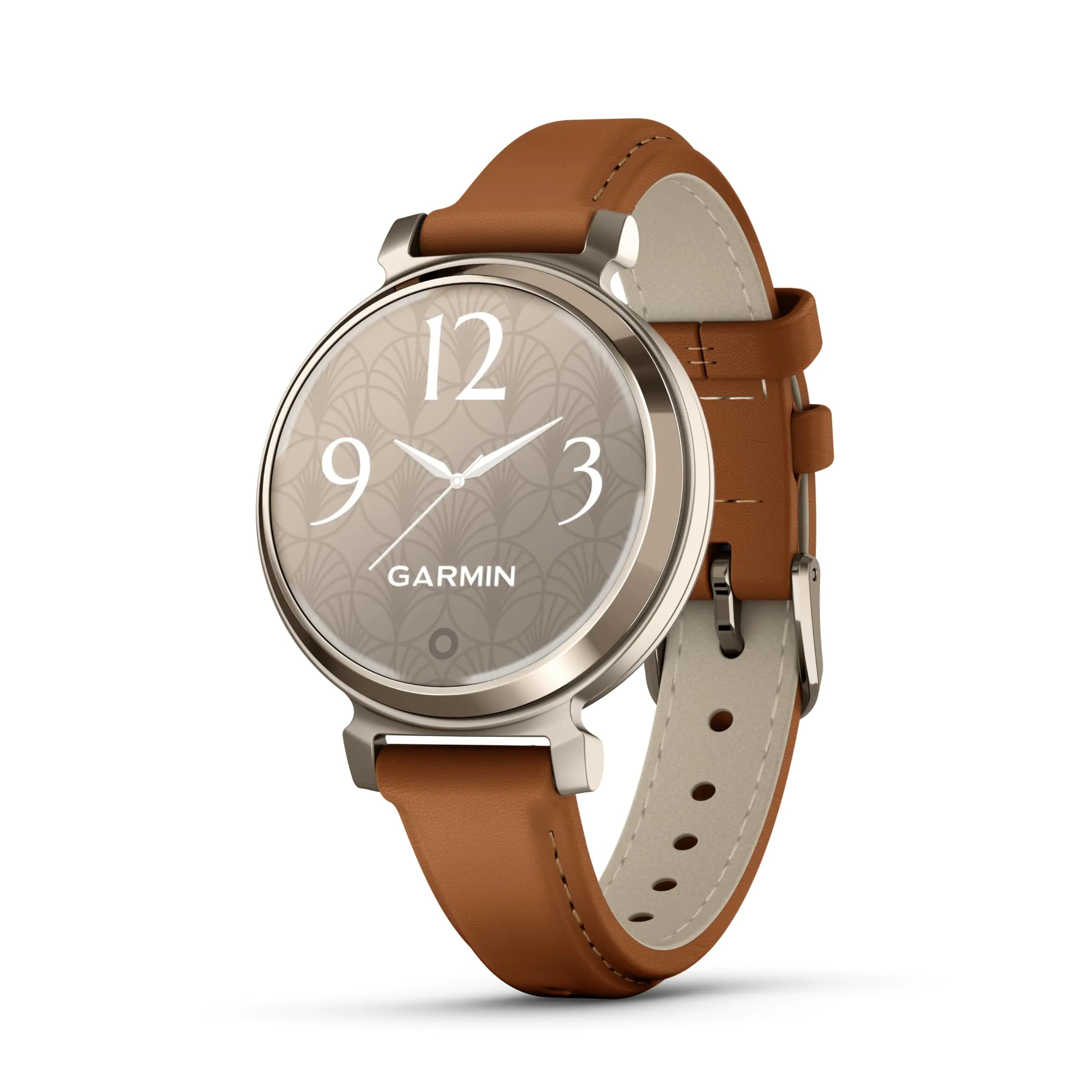 Garmin Lily 2 Small and Stylish Smartwatch Hidden Display Patterned Lens Up to 5 Days Battery Life Tan