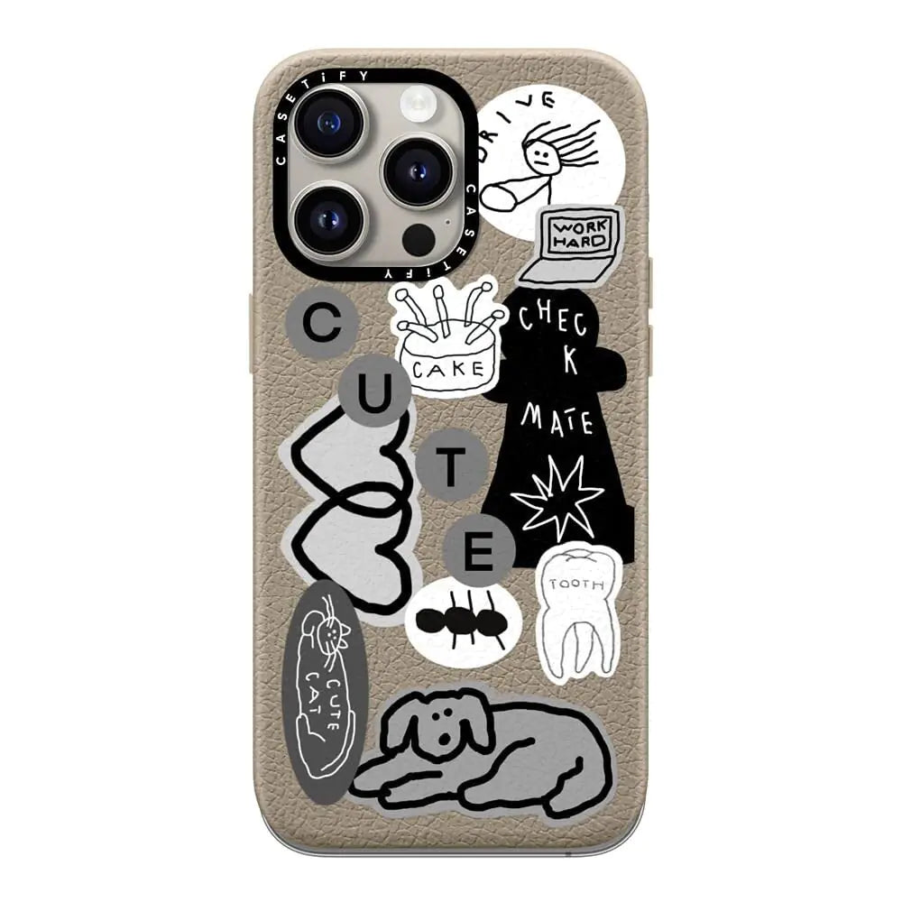 CASETiFY Pebbled iPhone 15 Pro Max Case [Textured / 4.9ft Drop Protection/Compatible with Magsafe] - Stickers Prints - INAP Sticker 01 - Greige