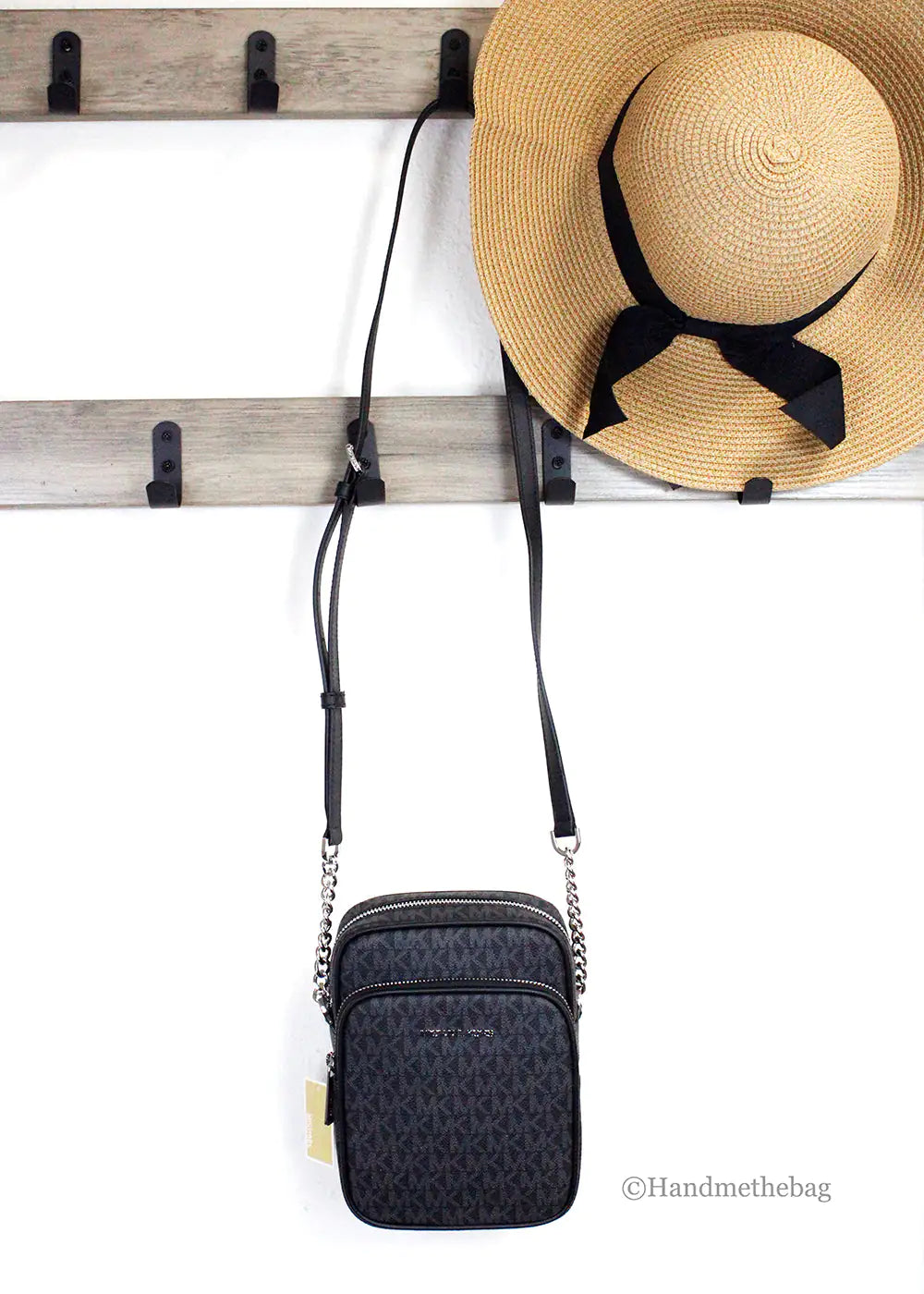 Michael Kors Flight Black PVC North South Chain Crossbody