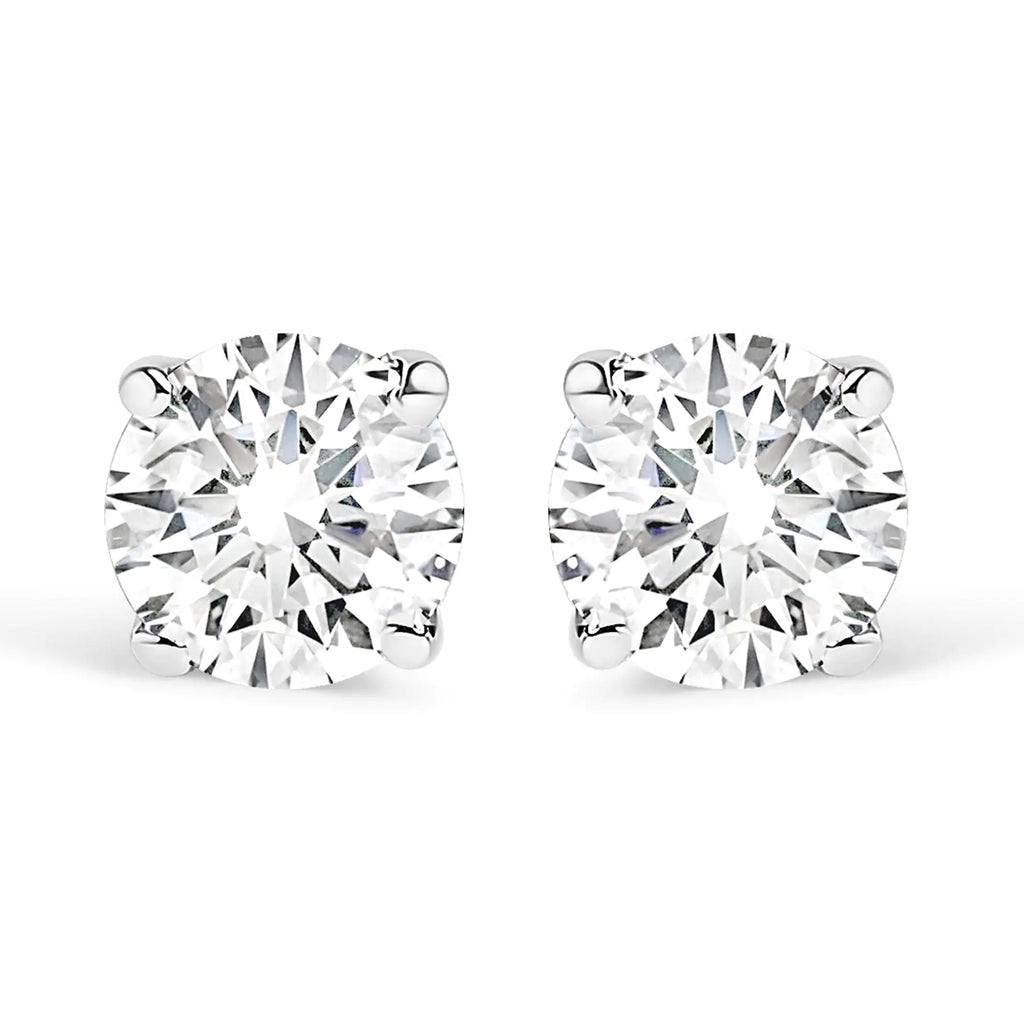 .925 Sterling Silver 1/2 Cttw Round Brilliant-Cut Lab Grown Diamond Classic 4-Prong Stud Earrings (F-G Color, VS1-VS2 Clarity)