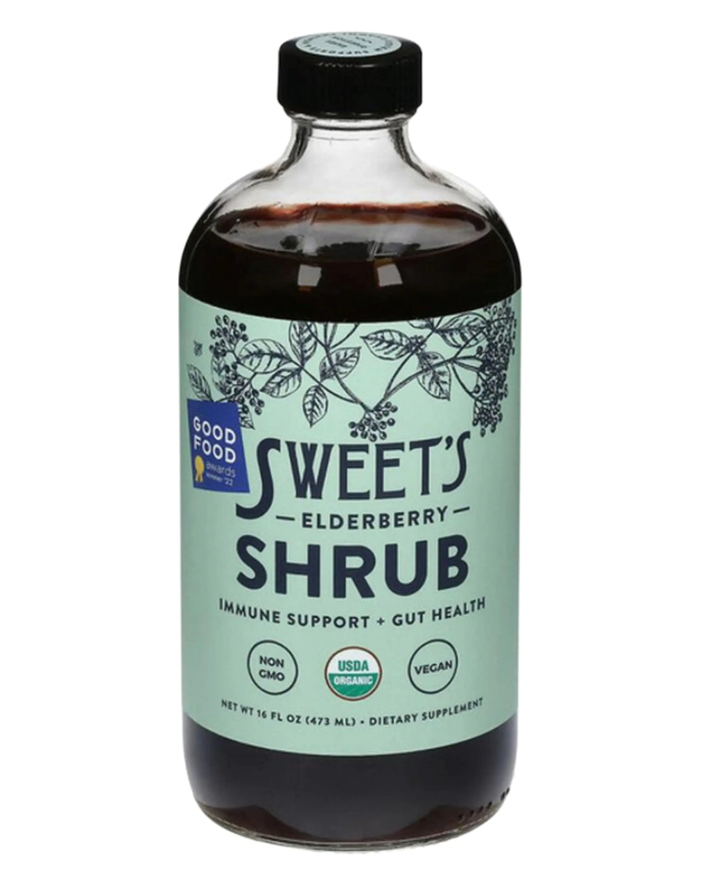 Sweets Elderberry Organic Shrub | USDA Organic | Digestive & Immune Support | Versatile Drinking Vinegar | Mocktail Mixer | 16 oz Recyclable Bottle