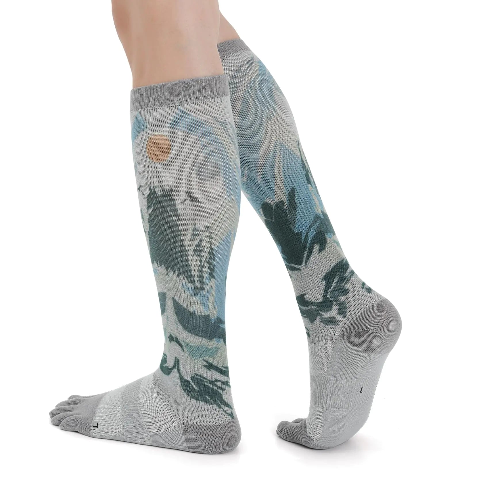 bysock Compression Toe Socks for Women and Men Knee High Five Finger Socks Best Support for Athletic Running Hiking Grey Medium 1Pair