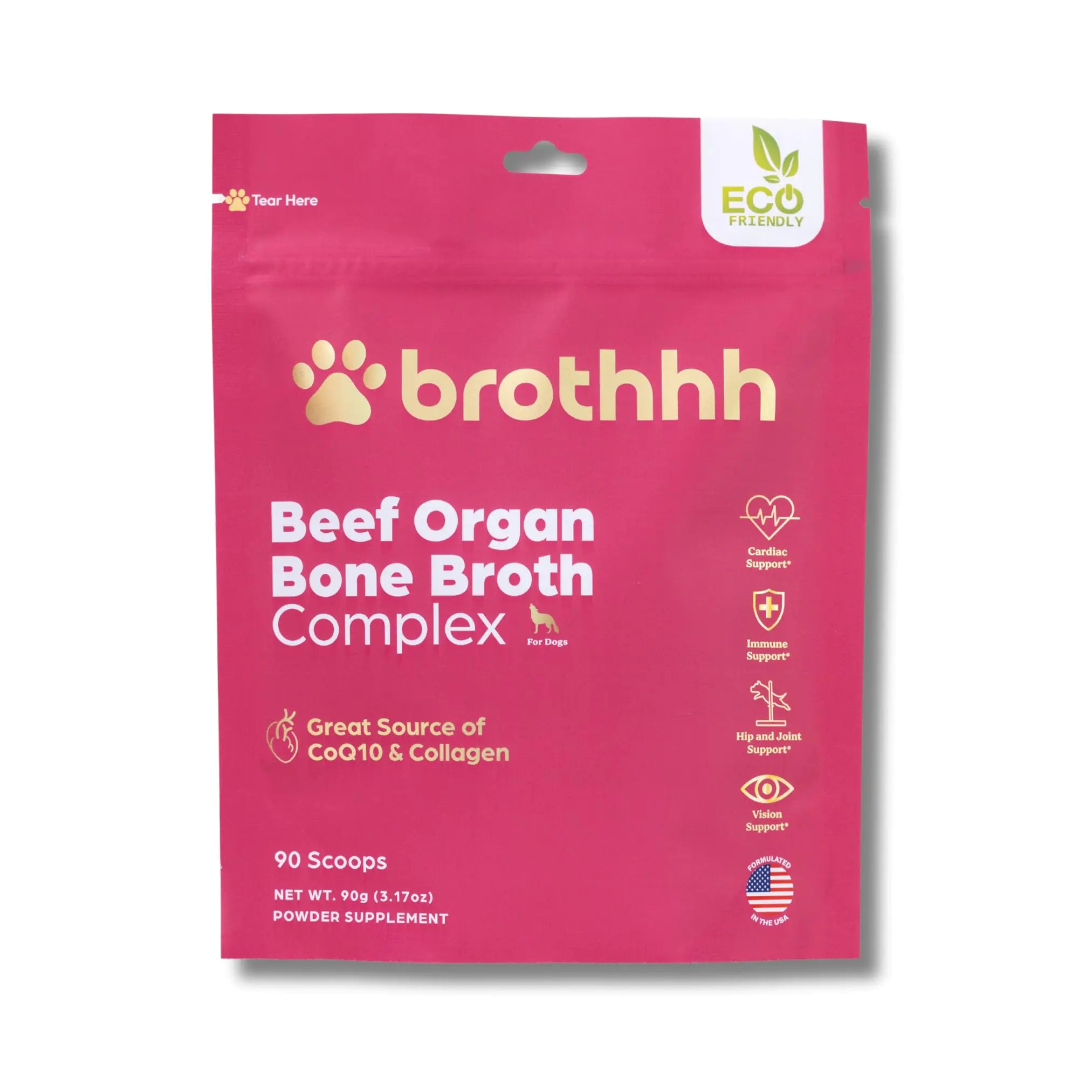 Beef Organ Complex Meal Topper for Dogs - Bone Broth Protein - CoQ10 - Collagen - 100% Grass Fed - Pasture Raised - Veterinarian Approved - Non-GMO - Made in The USA by Brothhh - 3.17 oz. Powder