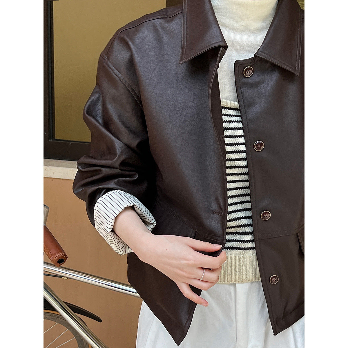 Retro PU Leather Jacket for Women, Brooklyn Heights, BYMANYC New York.