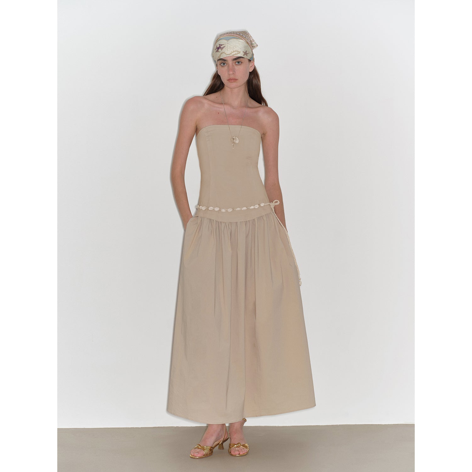 "Summer Formula" Long-Waisted, Slim-Fitting, Large A-Hem Mid-Length Dress