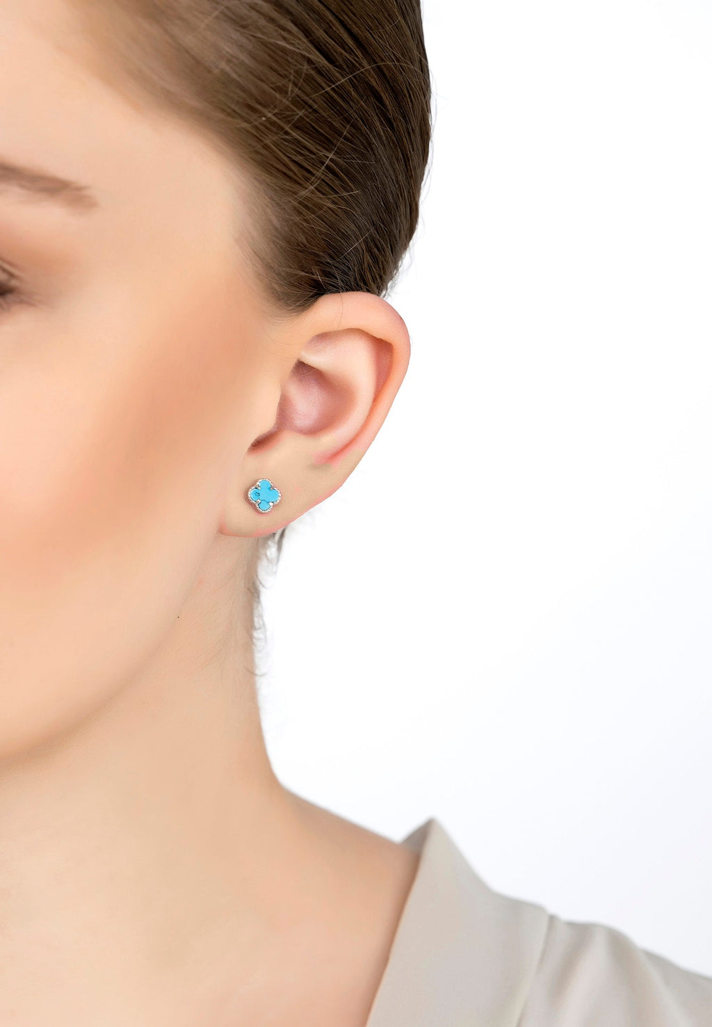 Sample Sale Clover Flower Stud Earrings Turquoise Silver