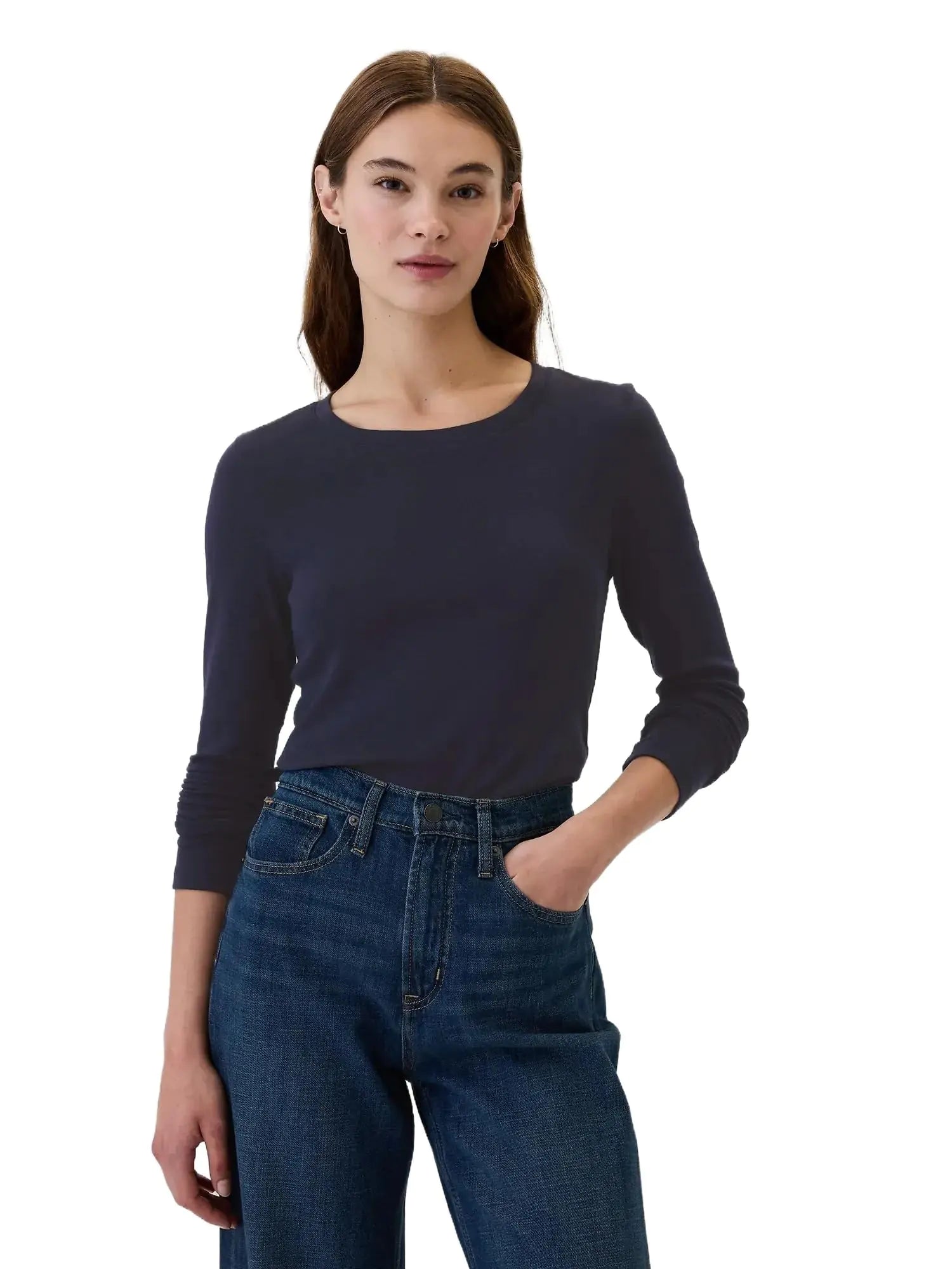 GAP Womens Long Sleeve Favorite Crew-Neck T-Shirt Navy Uniform S