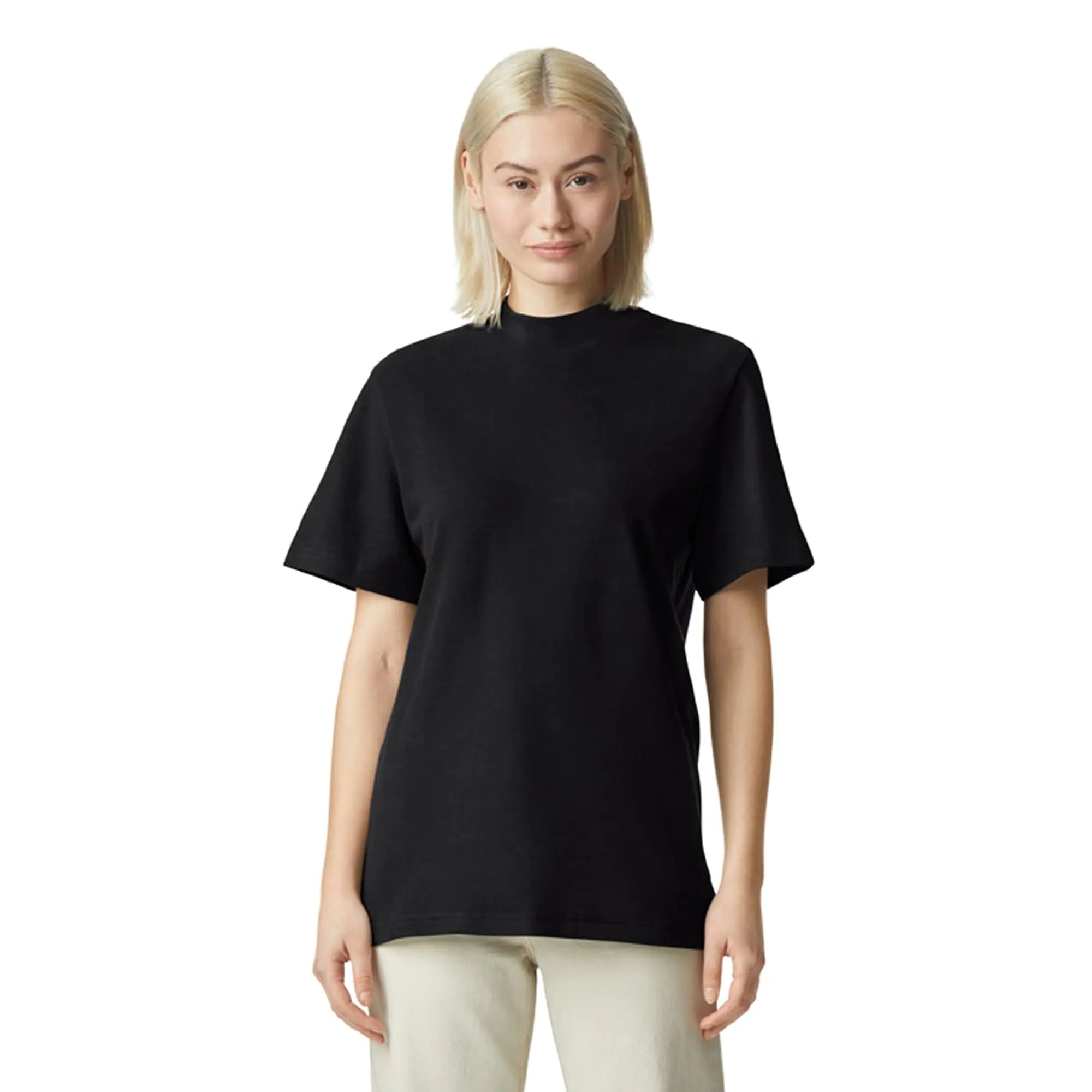American Apparel Unisex Pique Mockneck T-shirt Style G1PQ Black Medium
