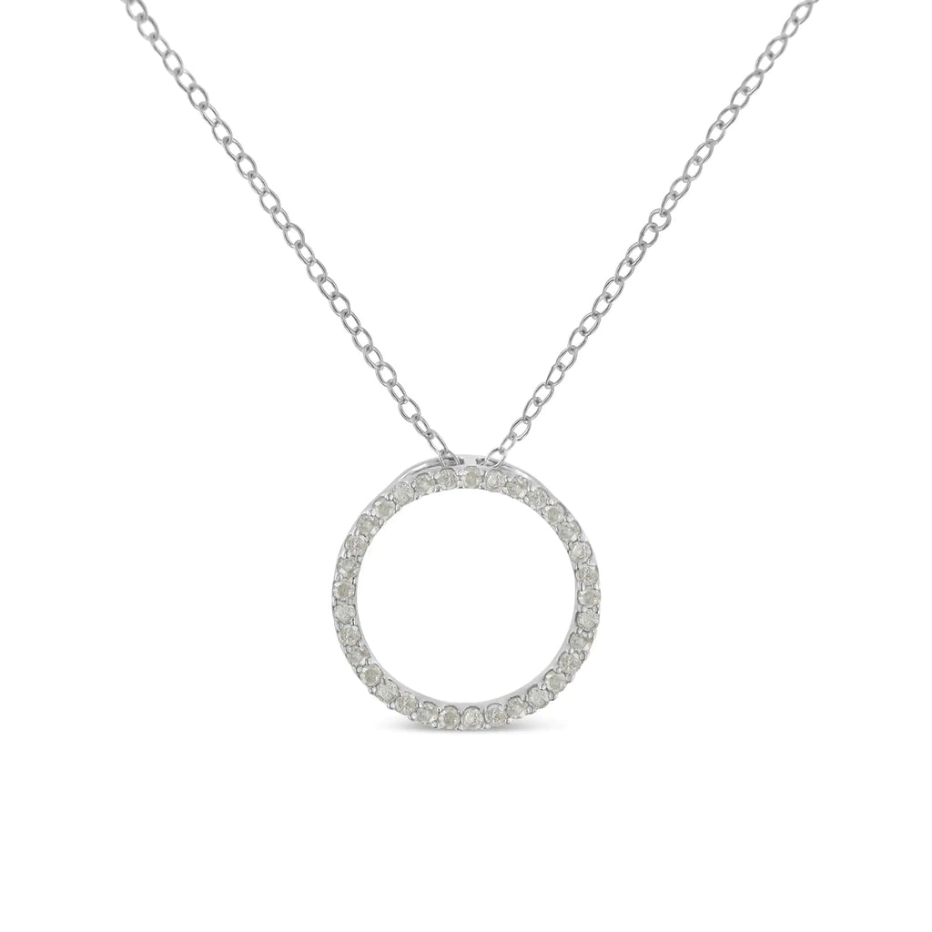 .925 Sterling Silver 1/3 Cttw Round-Cut Diamond Open Circle Halo 18" Pendant Necklace (I-J Color, I2-I3 Clarity)