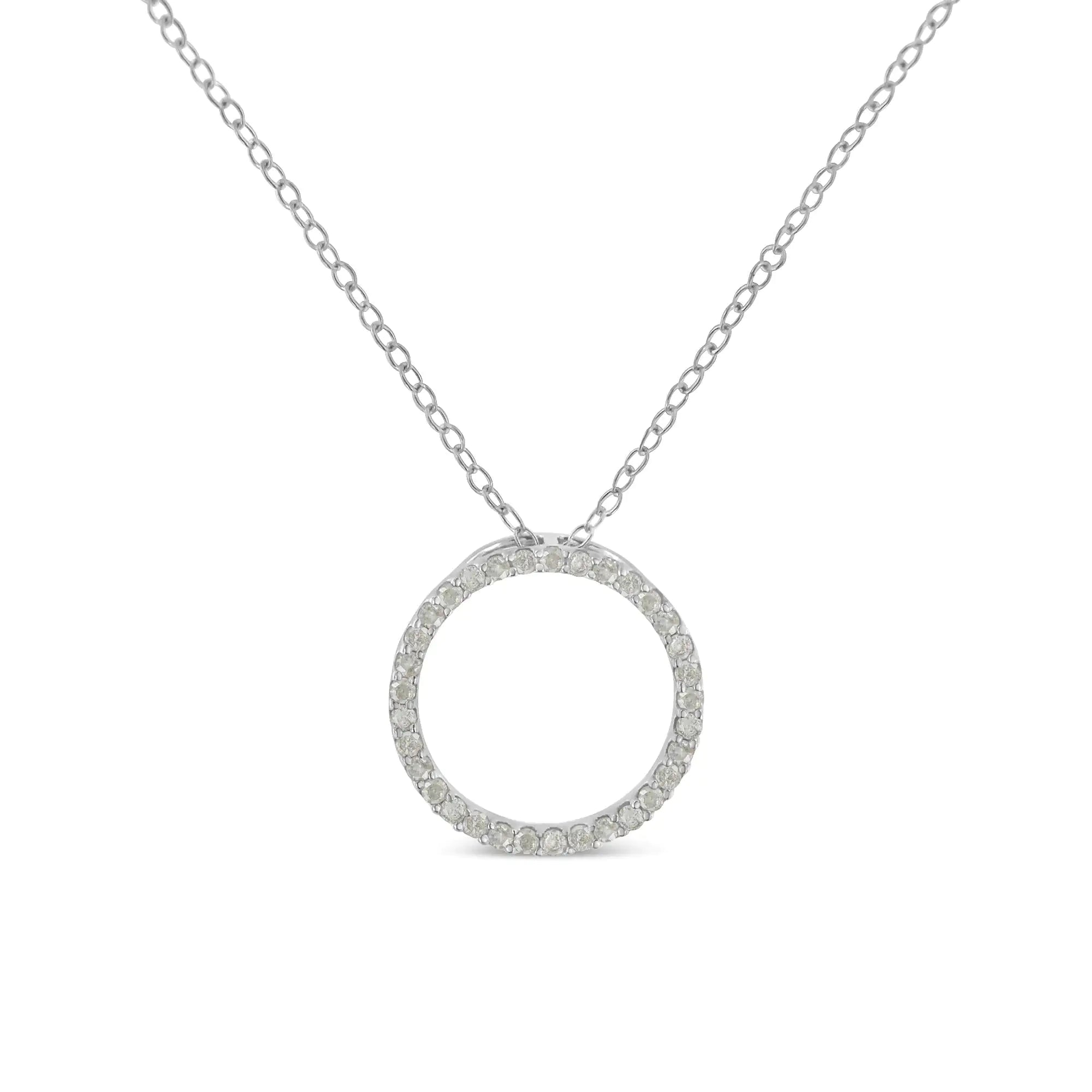 .925 Sterling Silver 1/3 Cttw Round-Cut Diamond Open Circle Halo 18" Pendant Necklace (I-J Color, I2-I3 Clarity)