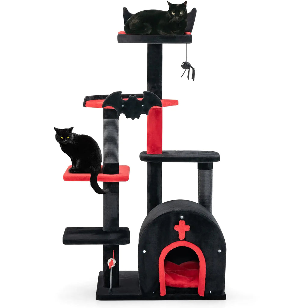 PETSITE Gothic Cat Tree 53 Inch Multi-Level Cat Tower with Scratching Posts Cat Bed Arch-Shaped Condo Pompom and Spring Balls Goth Cat Tree for Indoor Cats Large