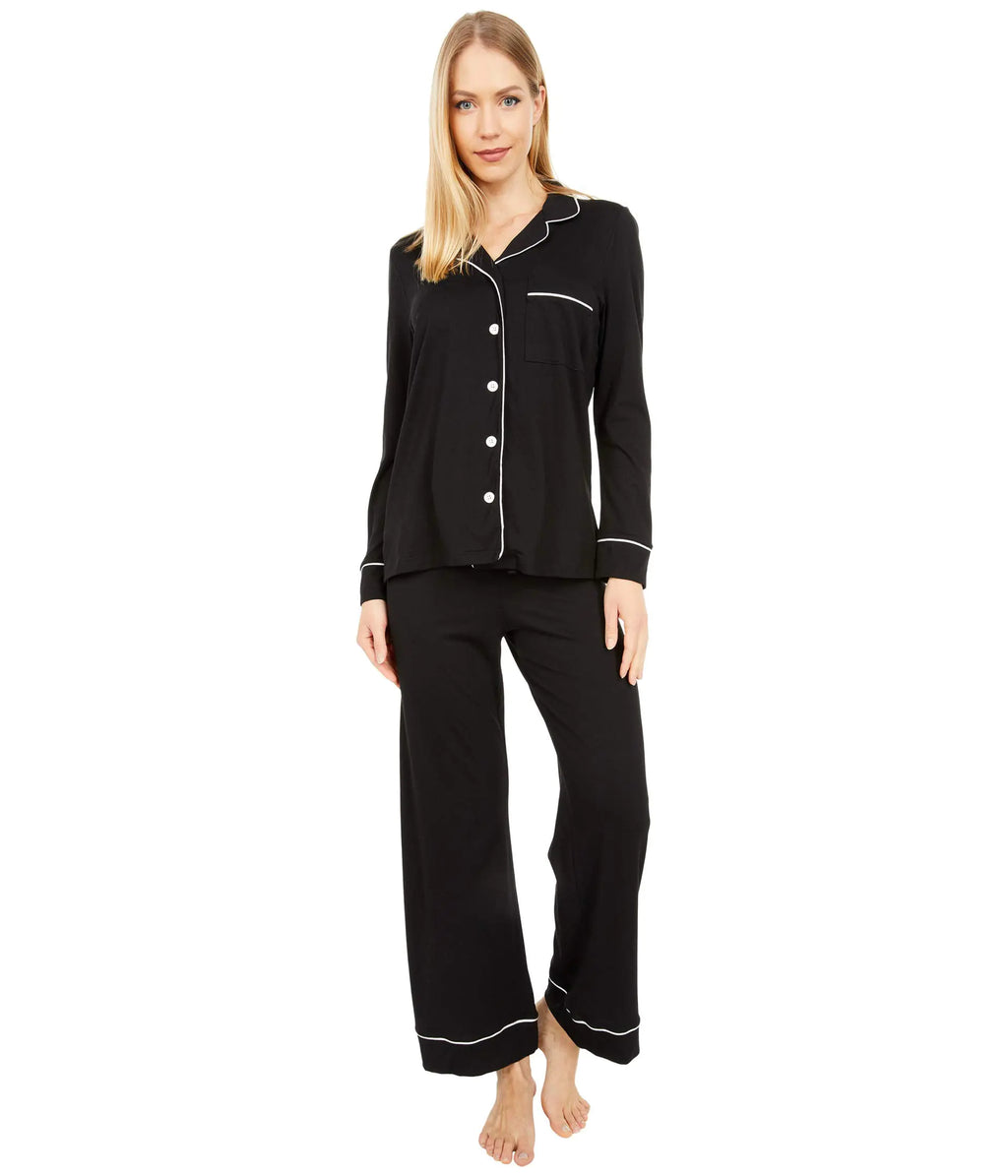Cosabella Womens Bella Long Sleeve Top & Pants Pajamas Set Black/Ivory Petite Large