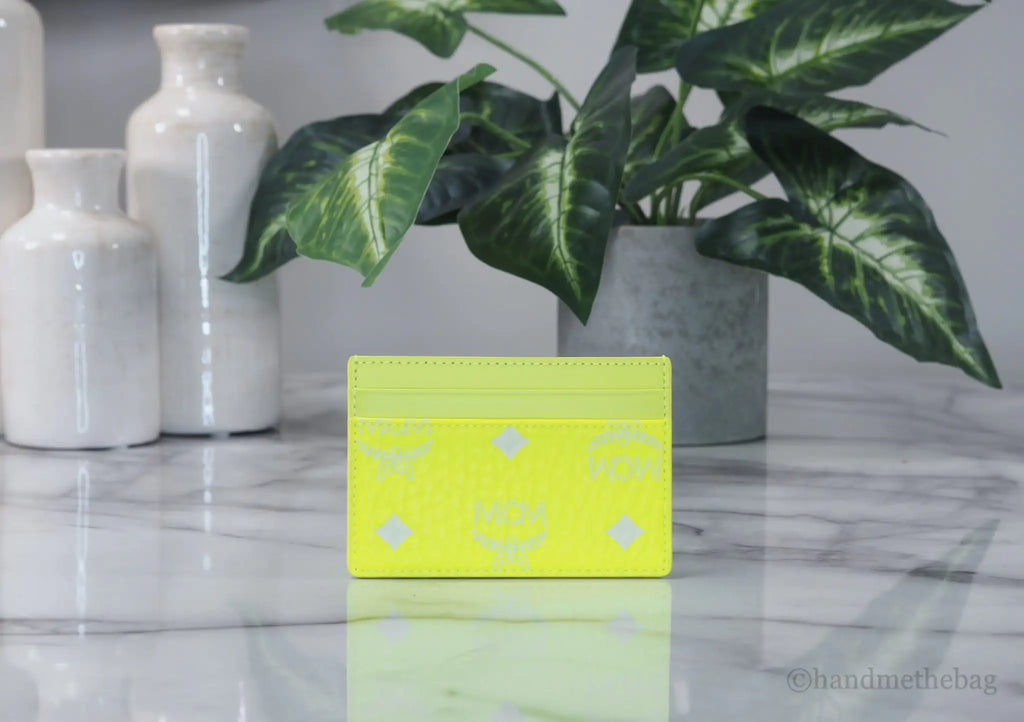 MCM Spectrum Mini Neon Yellow Visetos Leather Card Case