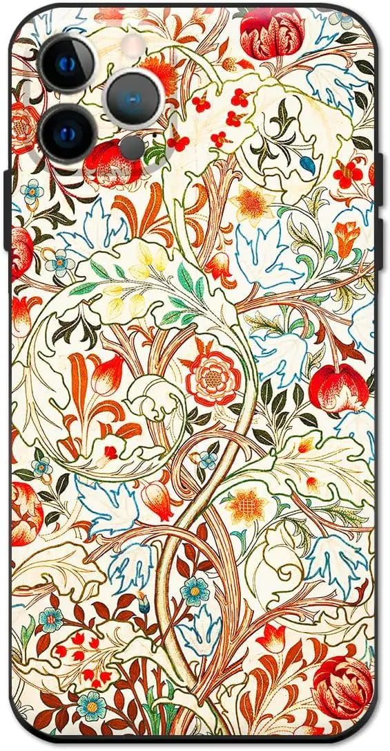 Berkin Arts Compatible with iPhone 15 Pro Case Silicone Cover with Screen Protector Pink Intricate Ornamental Flourishes(Acanthus by William Morris)