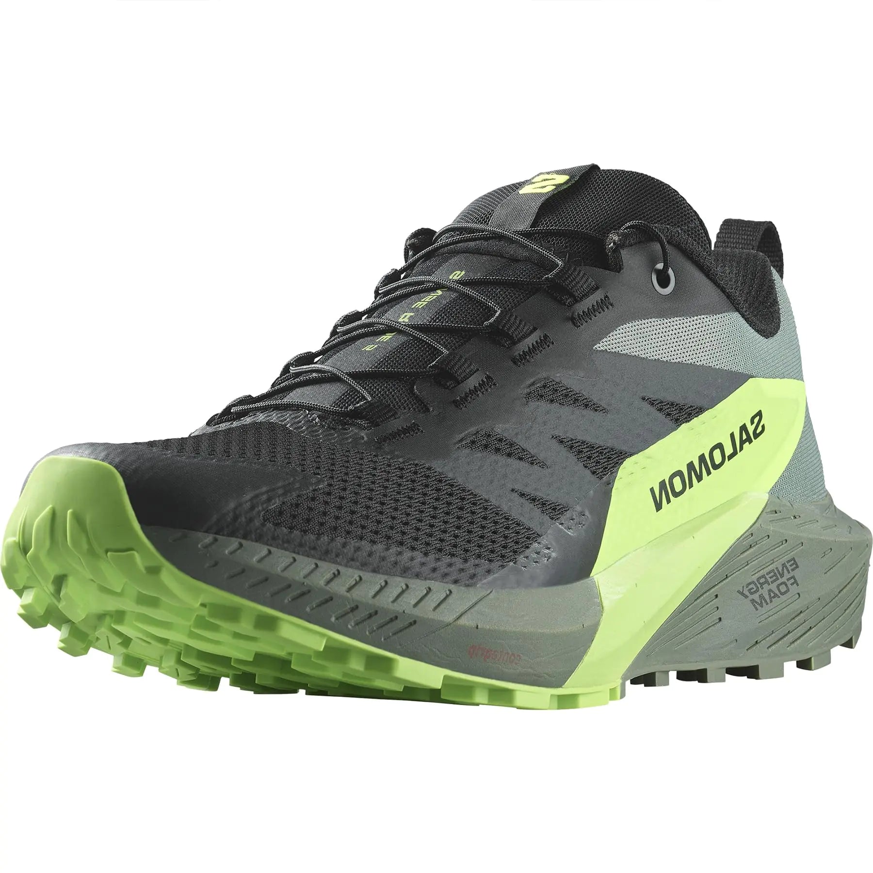 Salomon Mens SENSE RIDE 5 Trail Running Shoes for Men Black / Laurel Wreath / Green Gecko 8.5