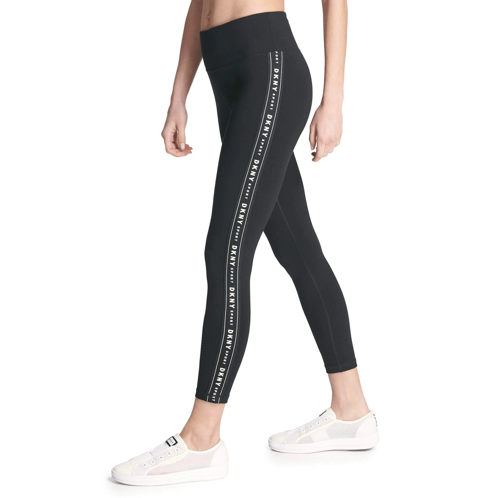 DKNY Womens Tummy Control Workout Yoga Leggings Heather Grey Seamless Tight with Black Logo L