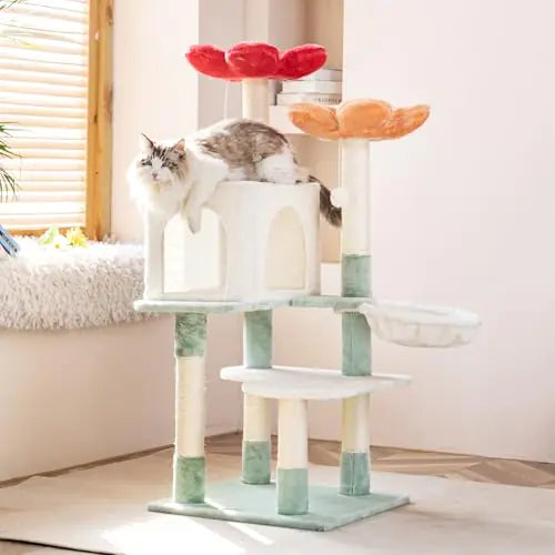 HYABi 48in Flower Garden Cat Tree Cat Tower with Cozy Condo & Scratching Post Cat Tree Tower with Jumping Platform for Indoor Cats