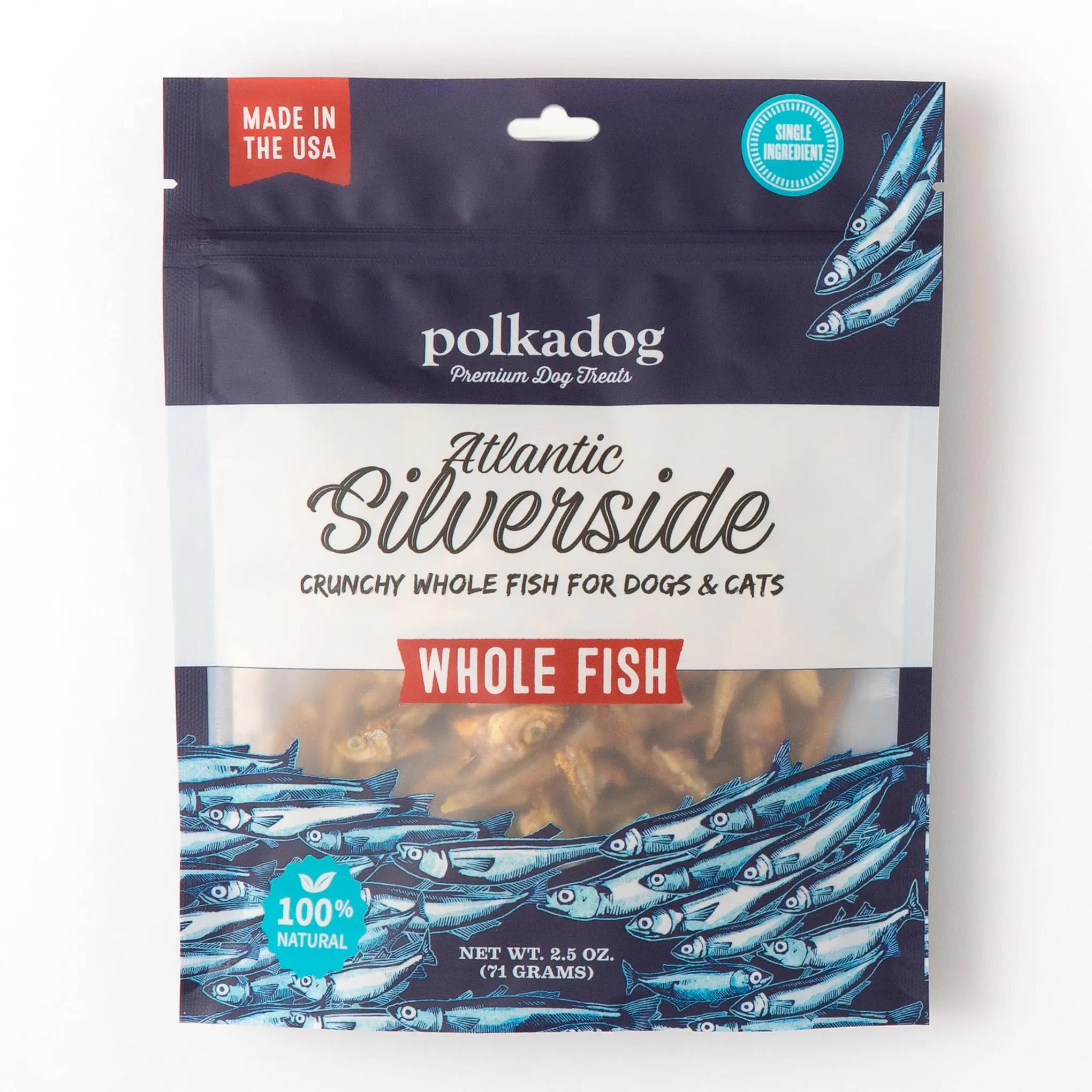 Polkadog Atlantic Silverside Whole Fish Dog Treats – All-Natural Treats for Dogs Pets Cats – Single Ingredient Crunchy Pet Snacks Training Treats – Wild-Caught Fish – 2.5 oz.