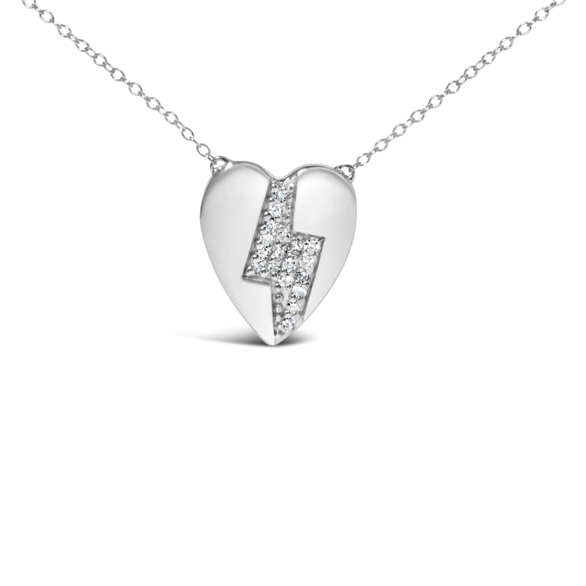 925 Sterling Silver 1/3 Ctw Diamond Heart and Lightning Bolt Pendant Necklace (H-I Color, SI1-SI2 Clarity) -  18" Inches