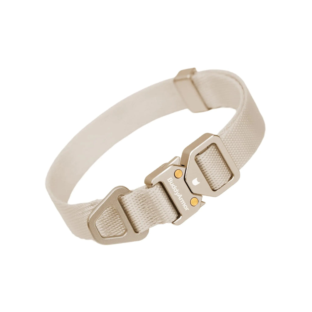 BuddyArmor Dog Collar-Heavy Duty But Lightweight Adjustable Dog Collar with Quick Release Alloy Buckle Outdoor Walking & Training Dog Collars for Small Medium and Large Dogs (Linen S)