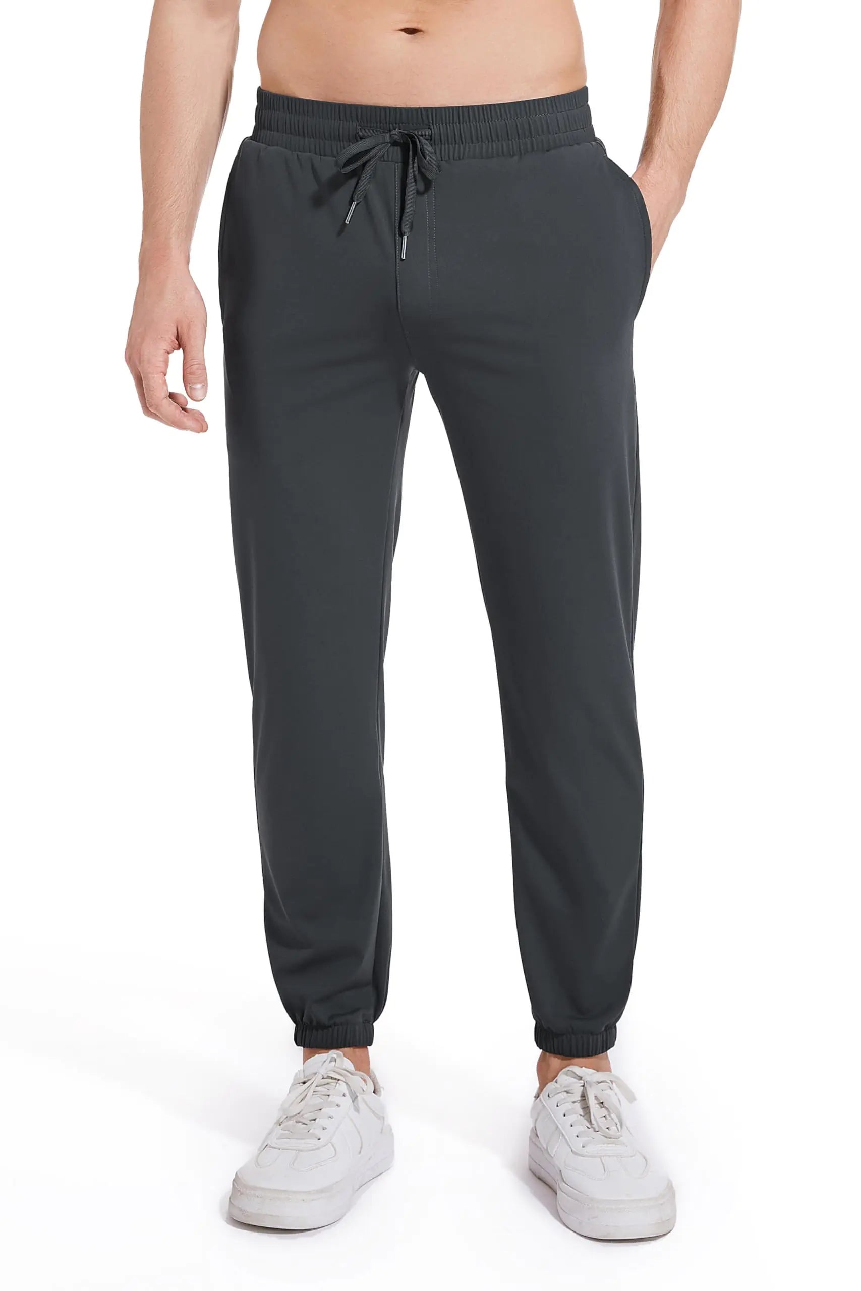 AbleTree Athletic Jogger Pants for Short Men 27" Inseam Stretch Quick Dry Active Pants with Back Zip Pockets Navy Blue