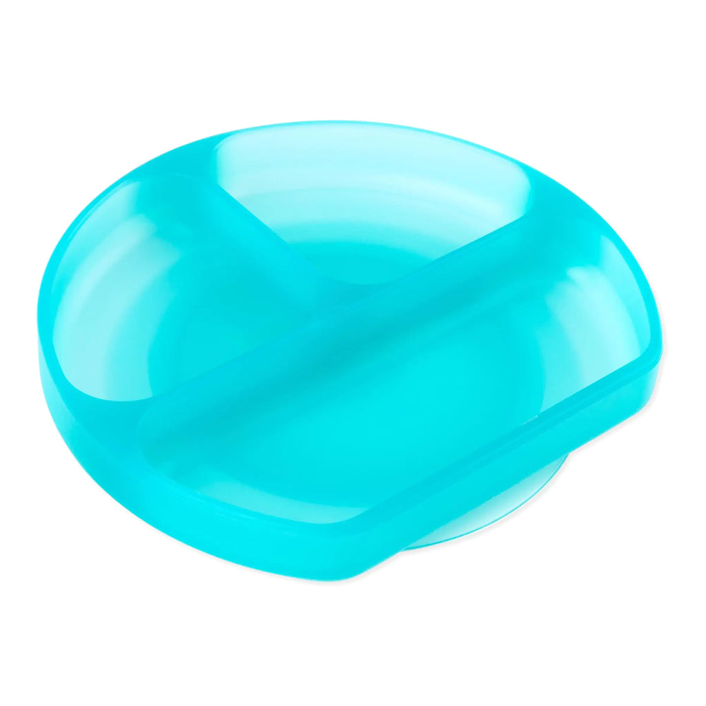 Bumkins Toddler and Baby Suction Plate Silicone Divided Grip Dish for Babies and Kids Baby Led Weaning Children Feeding Supplies Non Skid Sticky Bottom Ages 6 Months Up Blue Jelly