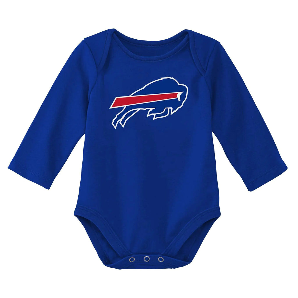 NFL Newborn & Infants 0-24 Months Official Primary Logo Long Sleeve Creeper Bodysuit Romper (Buffalo Bills - Blue 3/6 Months)