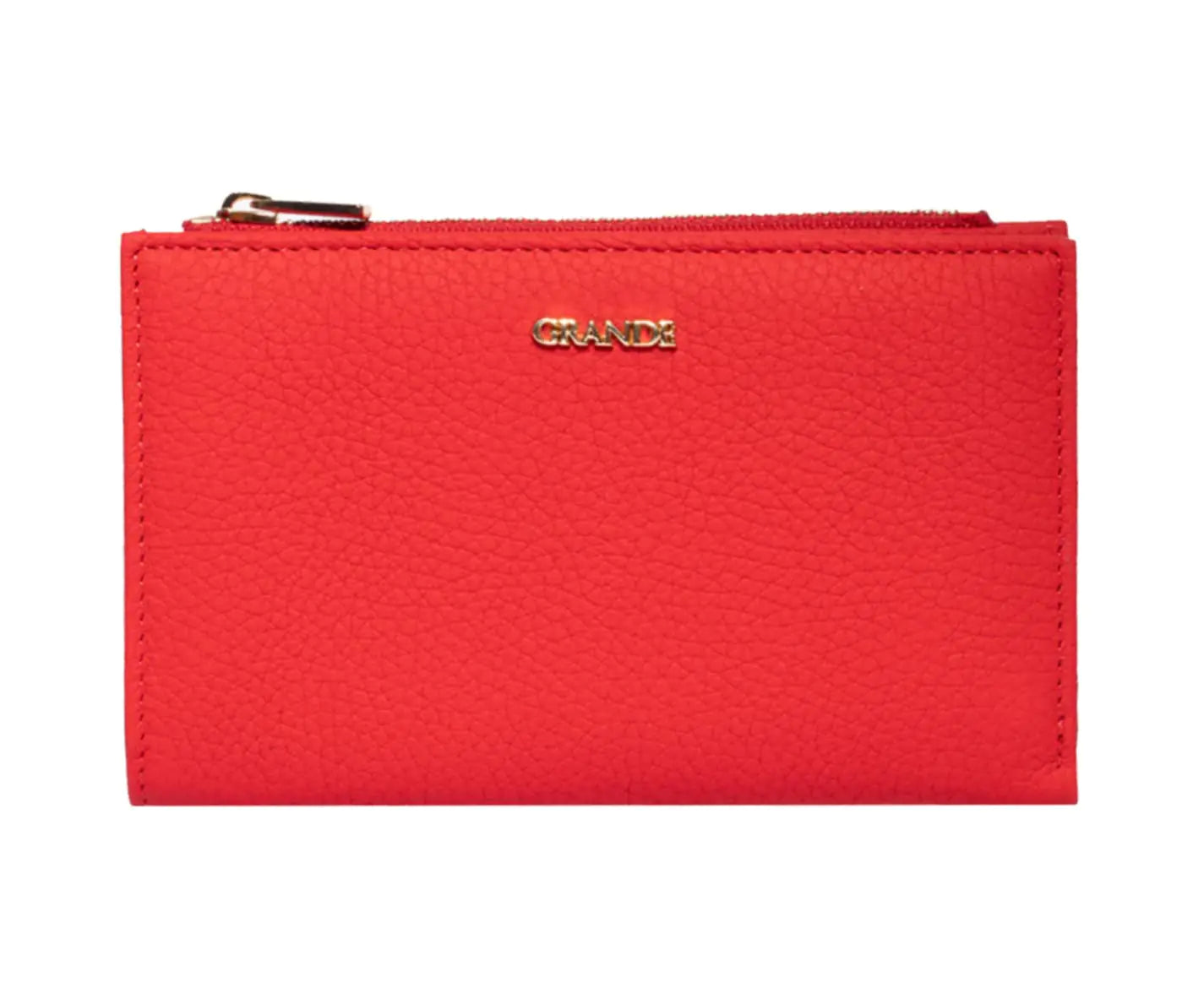 grande 2804 Genuine Leather Medium Bifold Wallet For Women Minimalist Wallet Ladies Zippered Mini Purse Small Card Holder (Red)