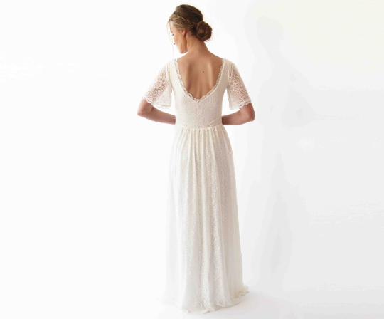 Butterfly Sleeves  Bohemian Ivory Wedding Dress #1232