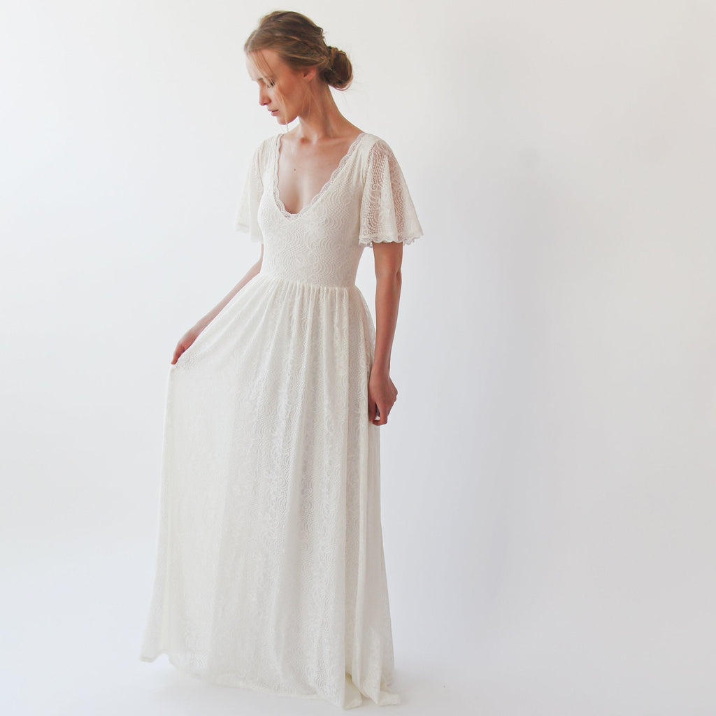 Butterfly Sleeves  Bohemian Ivory Wedding Dress #1232