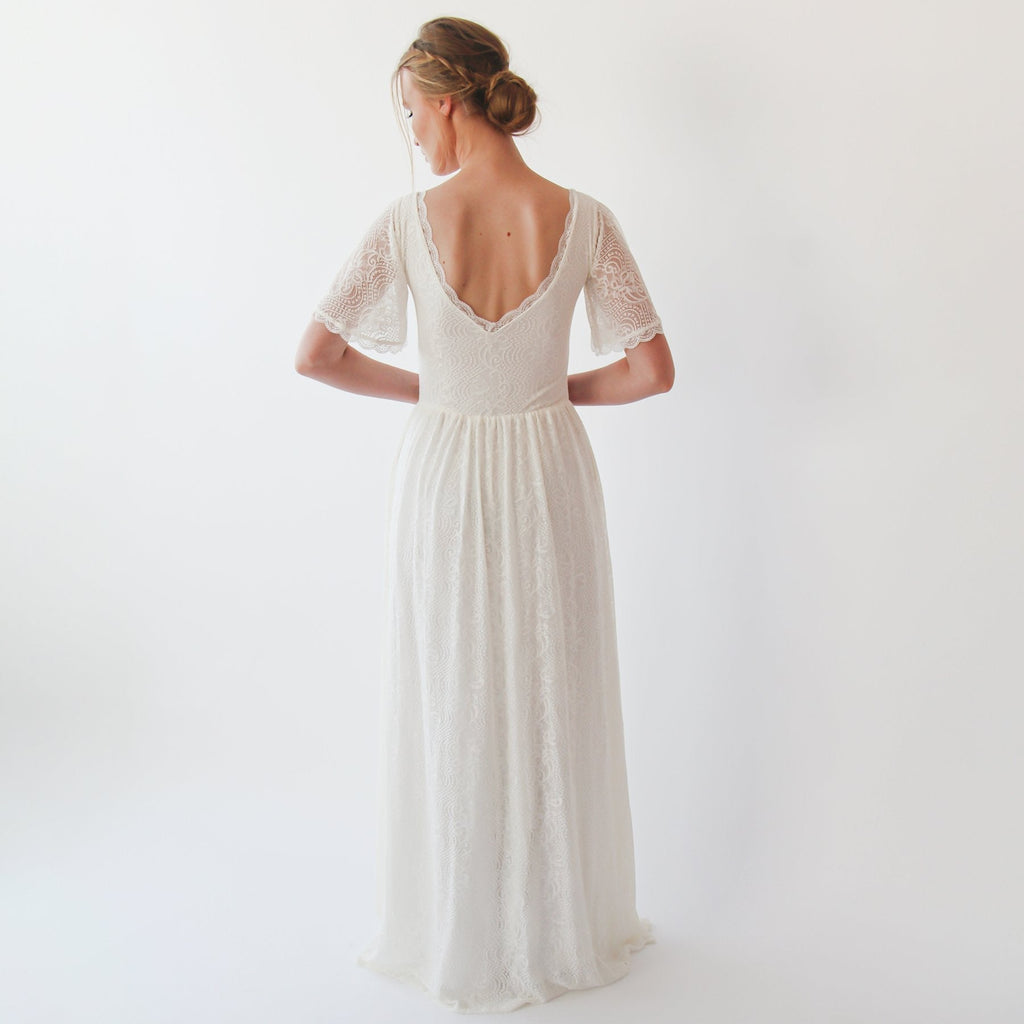 Butterfly Sleeves  Bohemian Ivory Wedding Dress #1232
