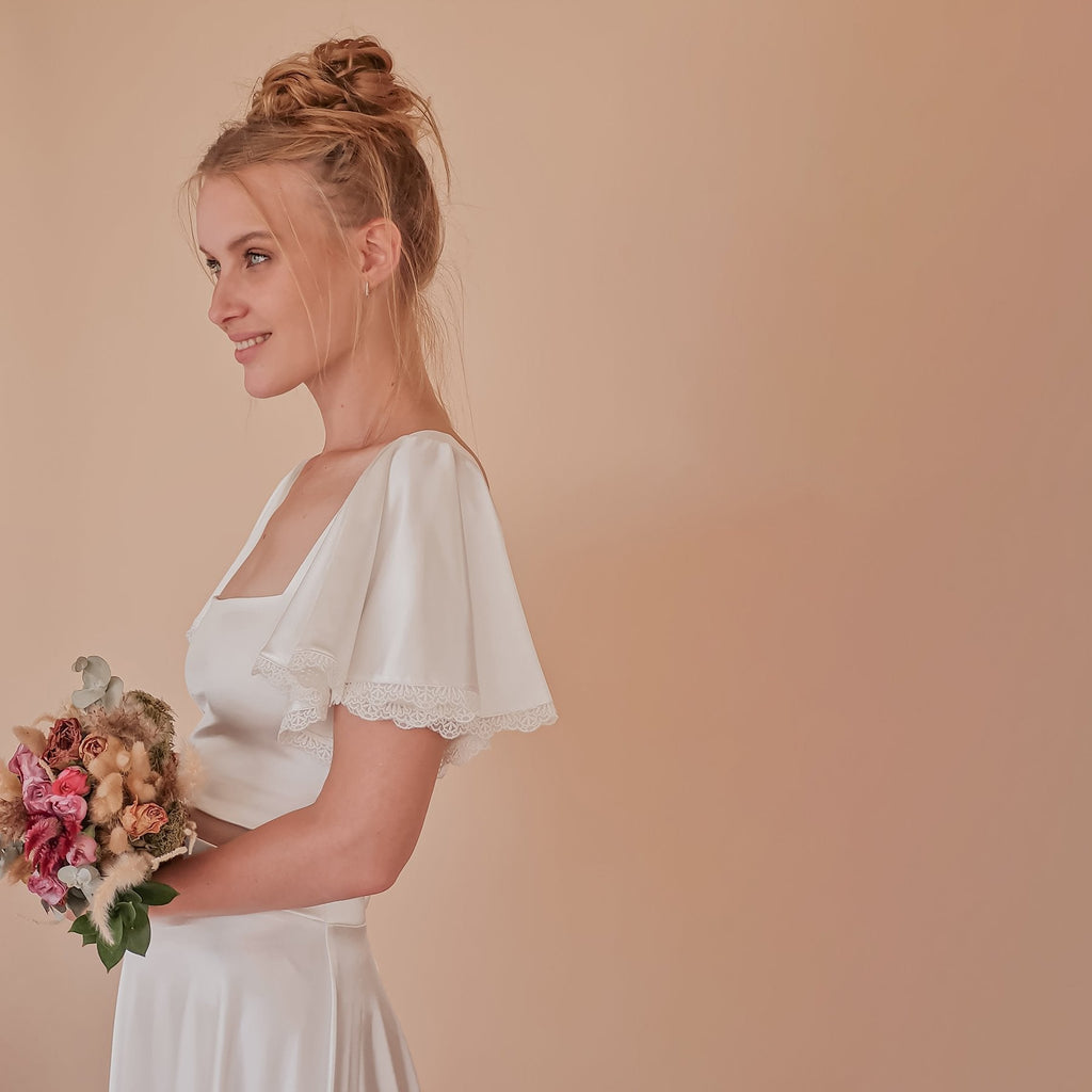 Crop Top Wedding Dress, Silky Wedding Maxi Skirt and Silky Top #1354