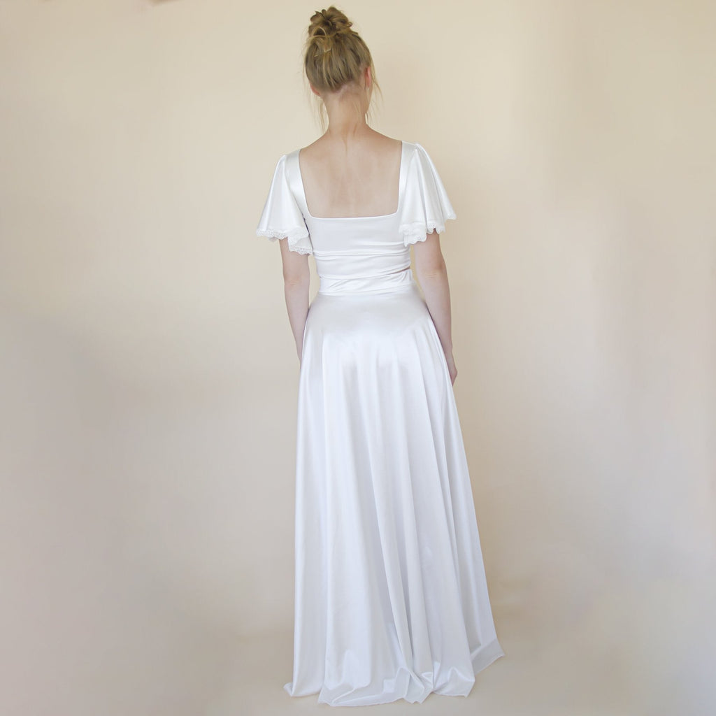 Crop Top Wedding Dress, Silky Wedding Maxi Skirt and Silky Top #1354