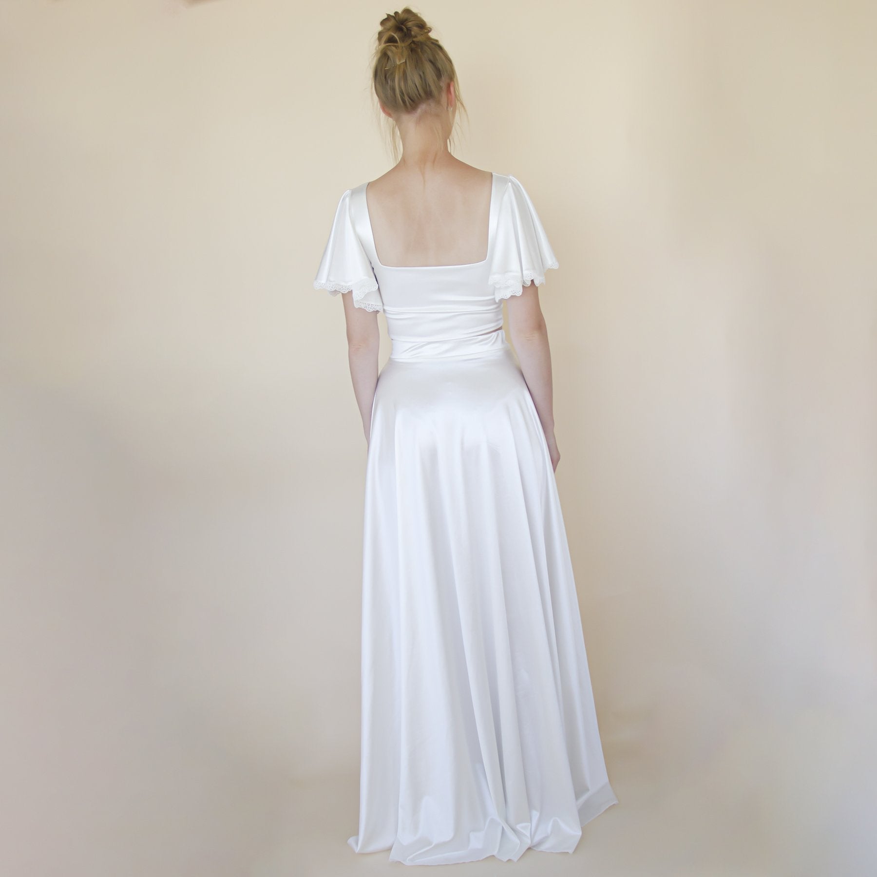 Crop Top Wedding Dress, Silky Wedding Maxi Skirt and Silky Top #1354