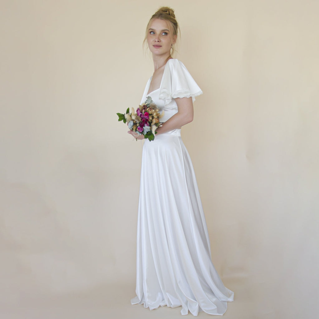 Crop Top Wedding Dress, Silky Wedding Maxi Skirt and Silky Top #1354