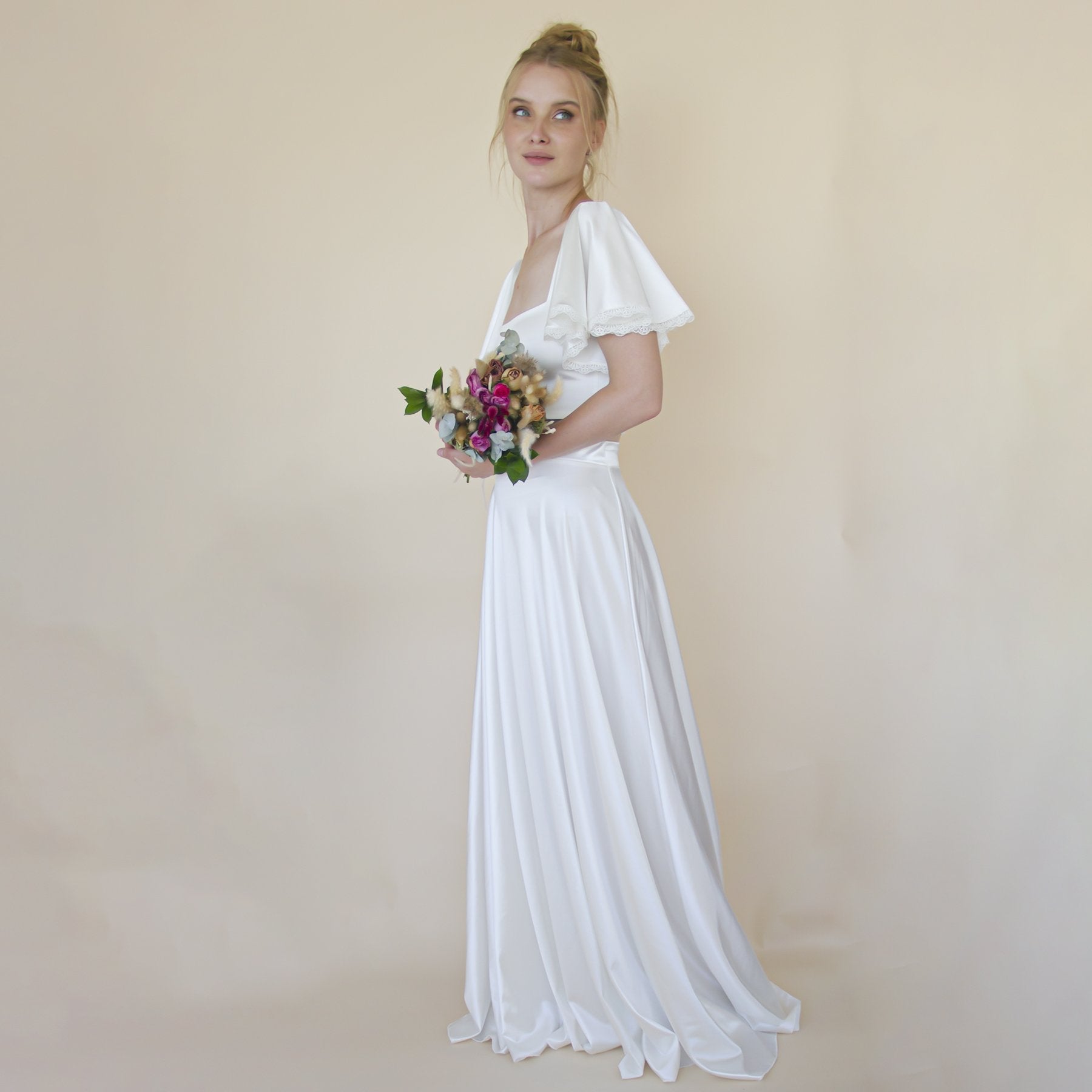 Crop Top Wedding Dress, Silky Wedding Maxi Skirt and Silky Top #1354