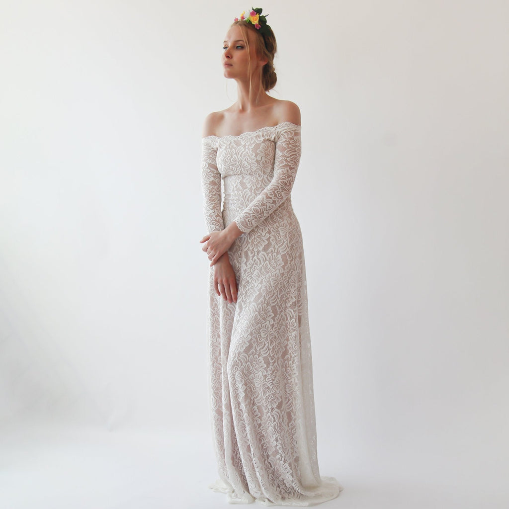 Ivory Blush Off Shoulder Wedding  Dress #1257