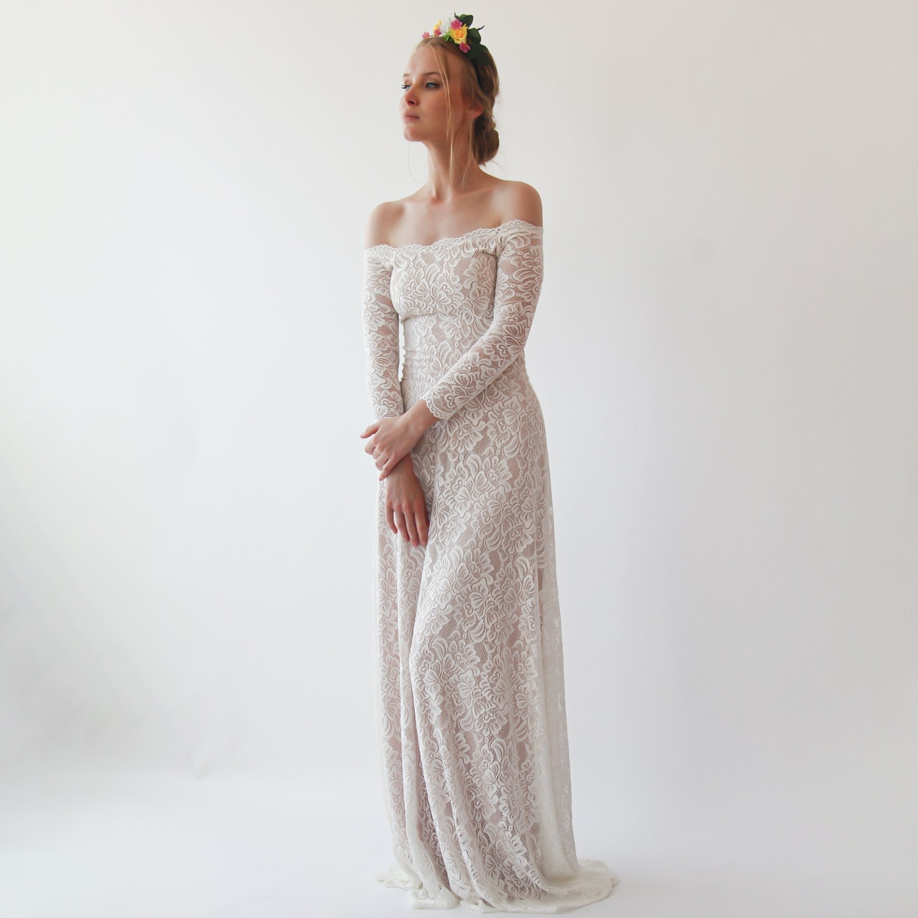 Ivory Blush Off Shoulder Wedding  Dress #1257