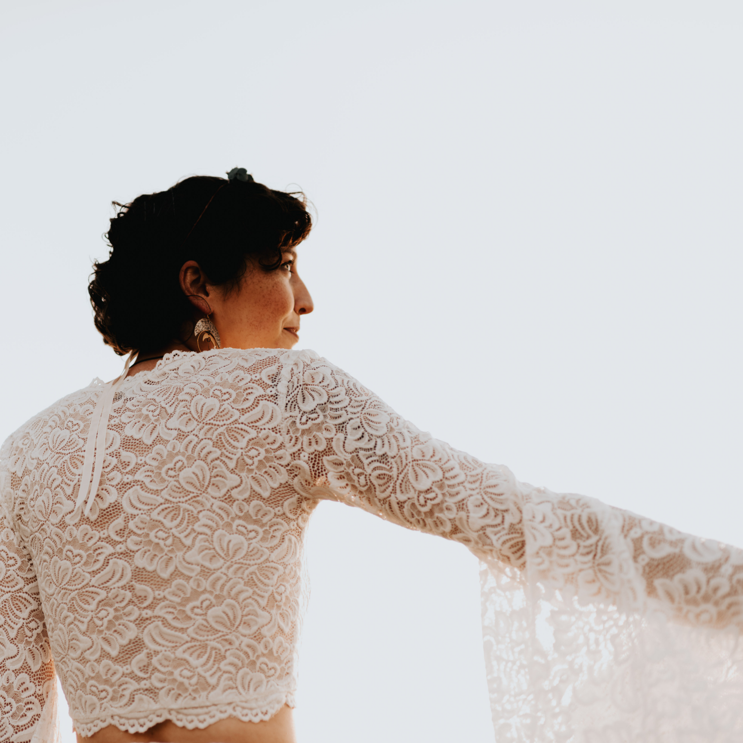 Wedding Dress Separates, Ivory Long Bell Sleeves Top & Maxi Train Lace Skirt