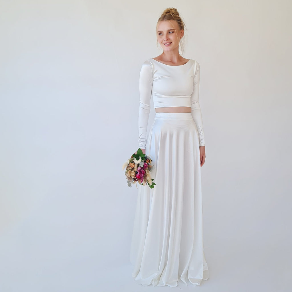 Wedding Dress Separates, Two Piece Wedding Outfit, Silky Wedding Top & Skirt
