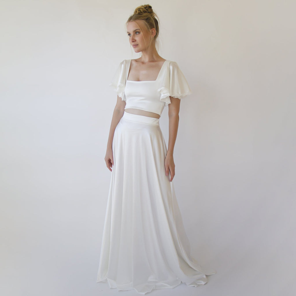 Crop Top Wedding Dress, Silky Wedding Maxi Skirt and Silky Top #1354