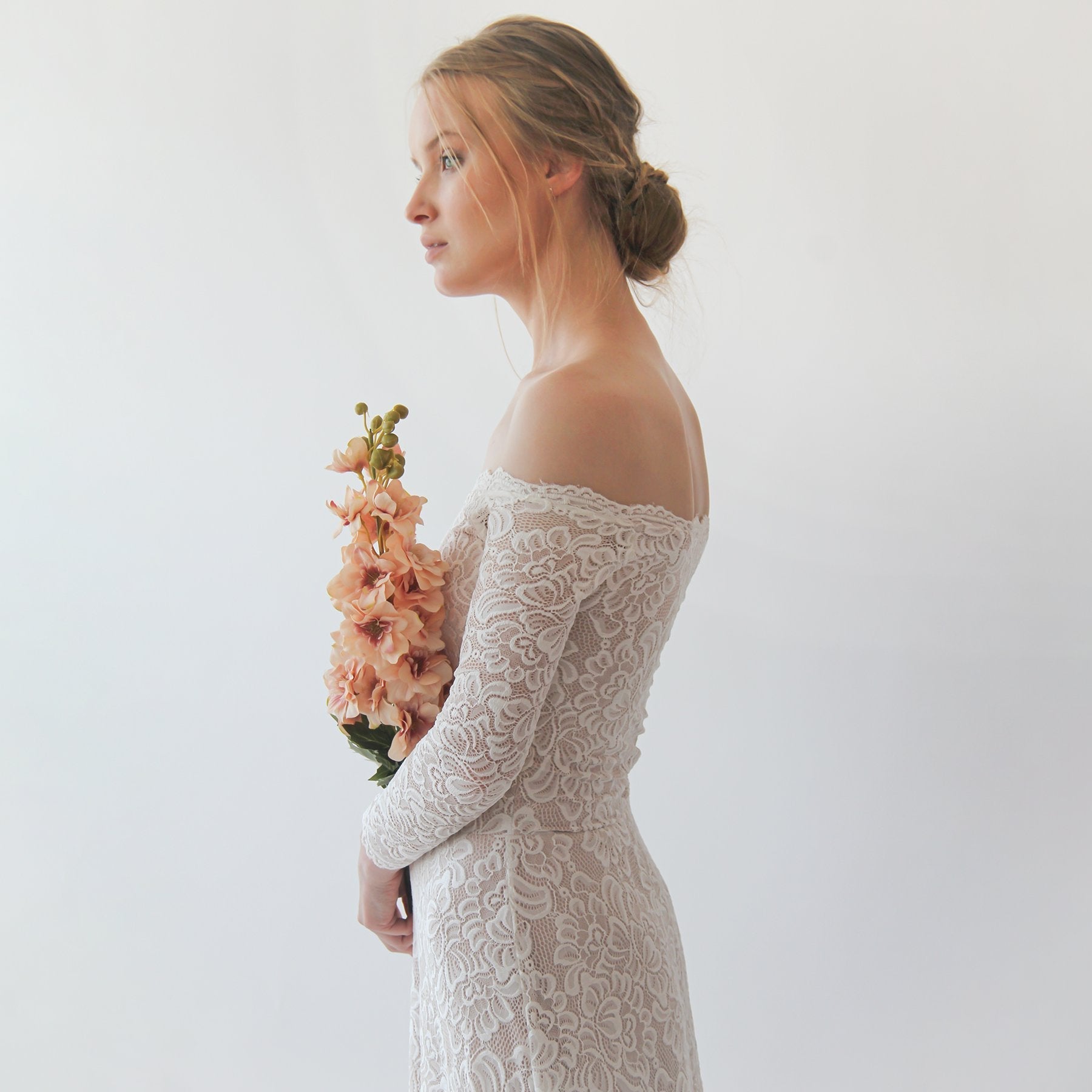 Ivory Blush Off Shoulder Wedding  Dress #1257