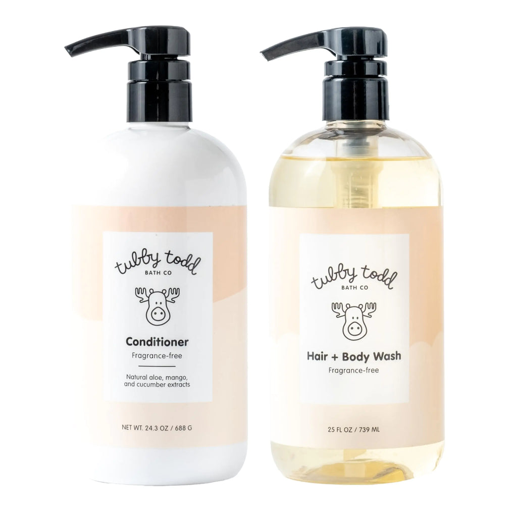 Tubby Todd Baby Bath Kit - The Hair Duo Bundle - Baby Shampoo and Conditioner Set - 25 Fl Oz & 24.3 Fl Oz - Fragrance-Free