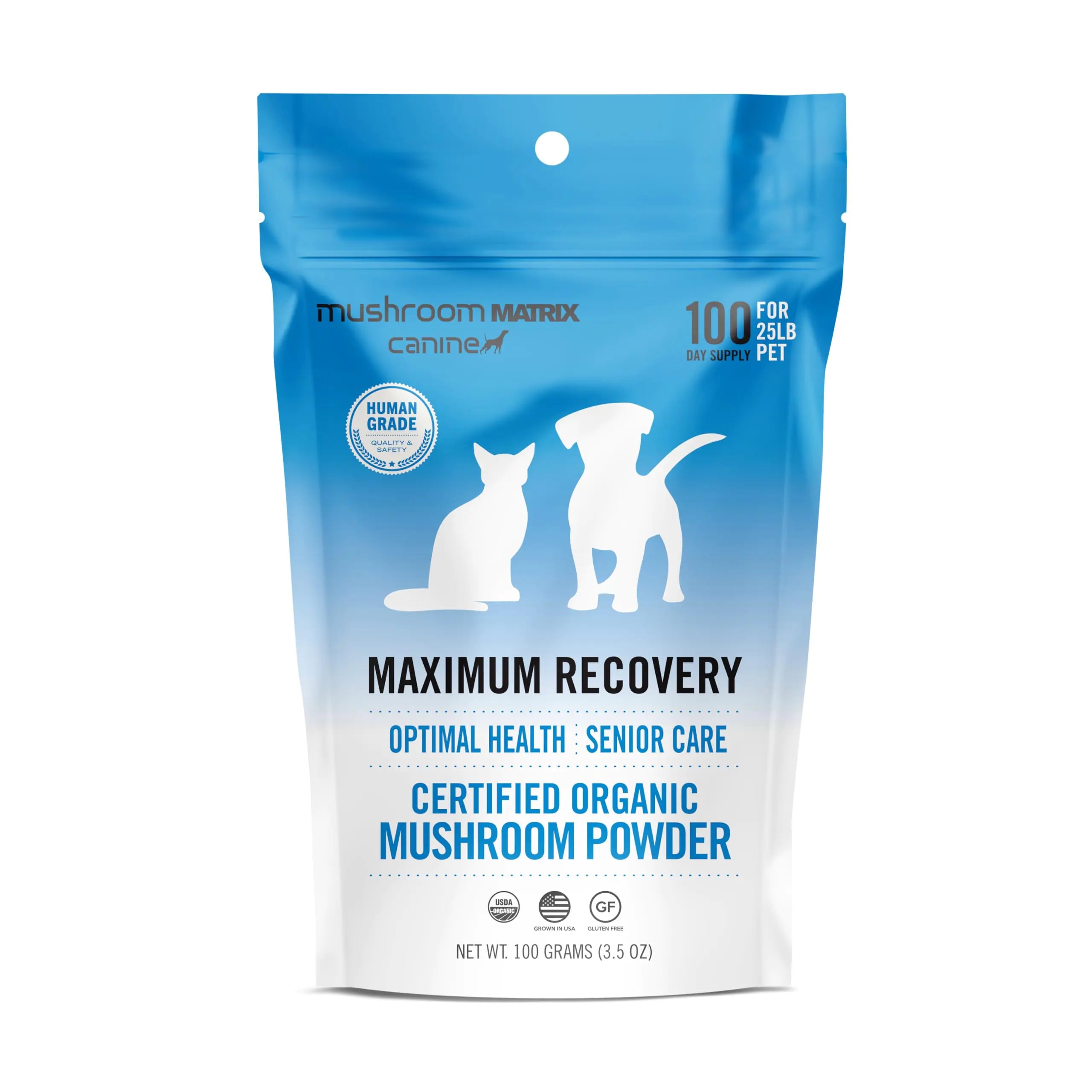 Om Mushroom Matrix Pet - Canine | Maximum Recovery | USA Grown Human-Grade Organic Mushroom Powder Pet Supplement | Optimal Health & Senior Care for Dogs & Cats | 100 Grams 3.5 oz