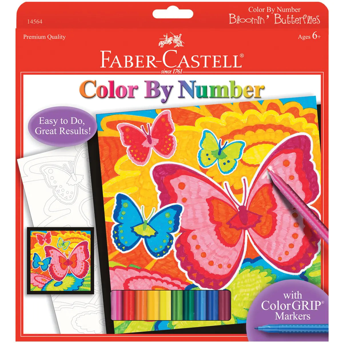 Faber-Castell Color by Number Bloomin Butterflies - Color and Display 1 Color by Number Board Red 14 Piece Set