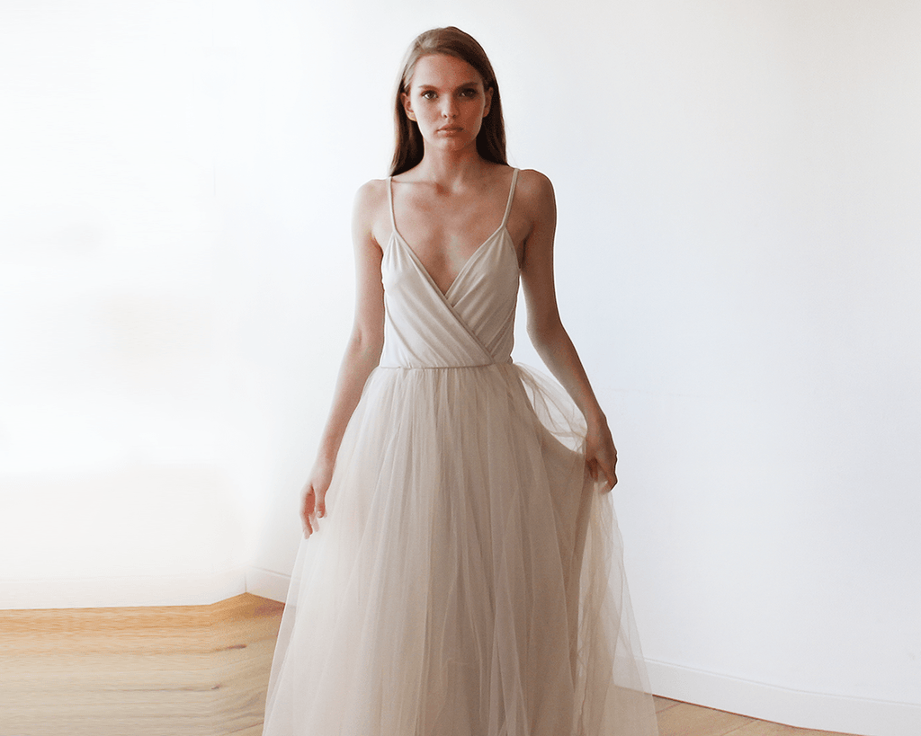 Champagne Wrap Maxi Tulle Dress 1053